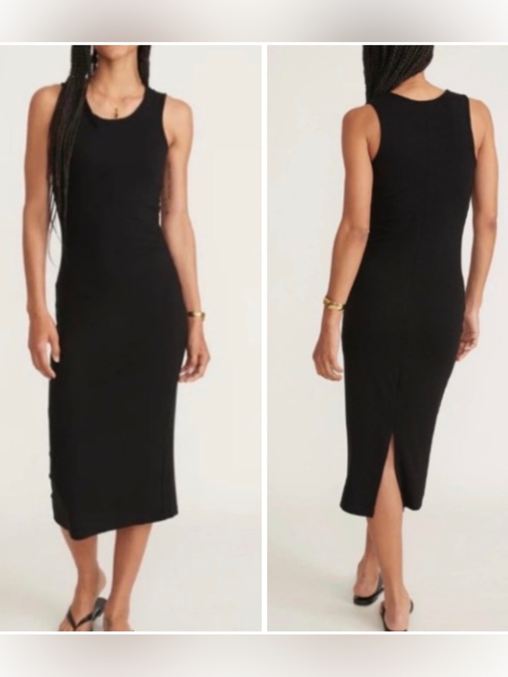 Marine Layer Lexi Ribbed Leah Daytime Black Tank Dress Midi Stretch Large